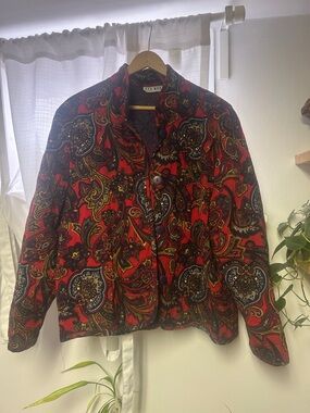 Paisley Red Quilted Jacket - Women’s Stylish Coat